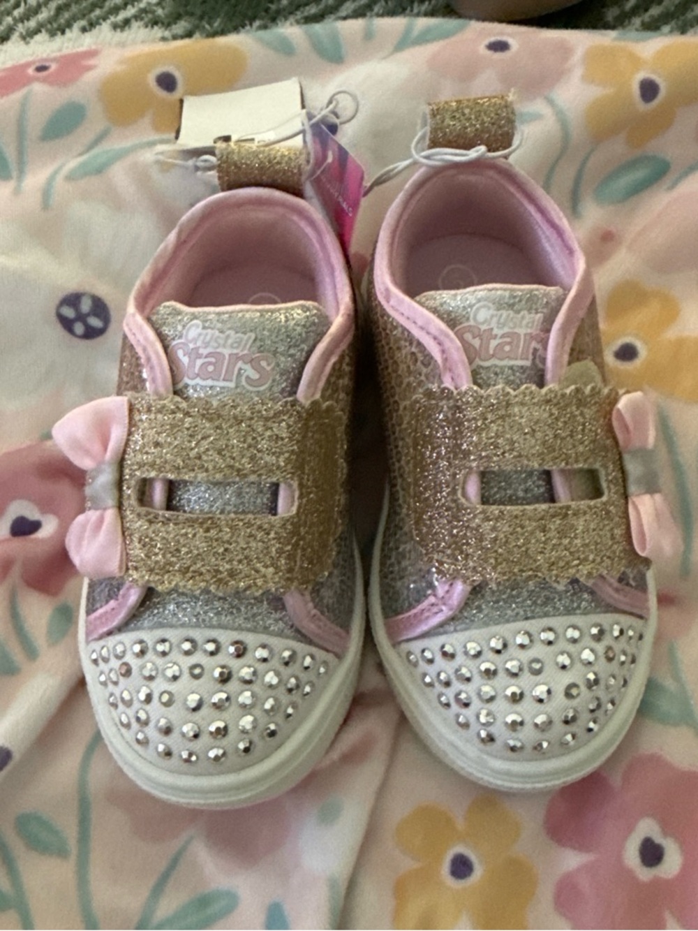 Skechers Pink and Gold Glitter Crystal-Stud Kids Sneakers